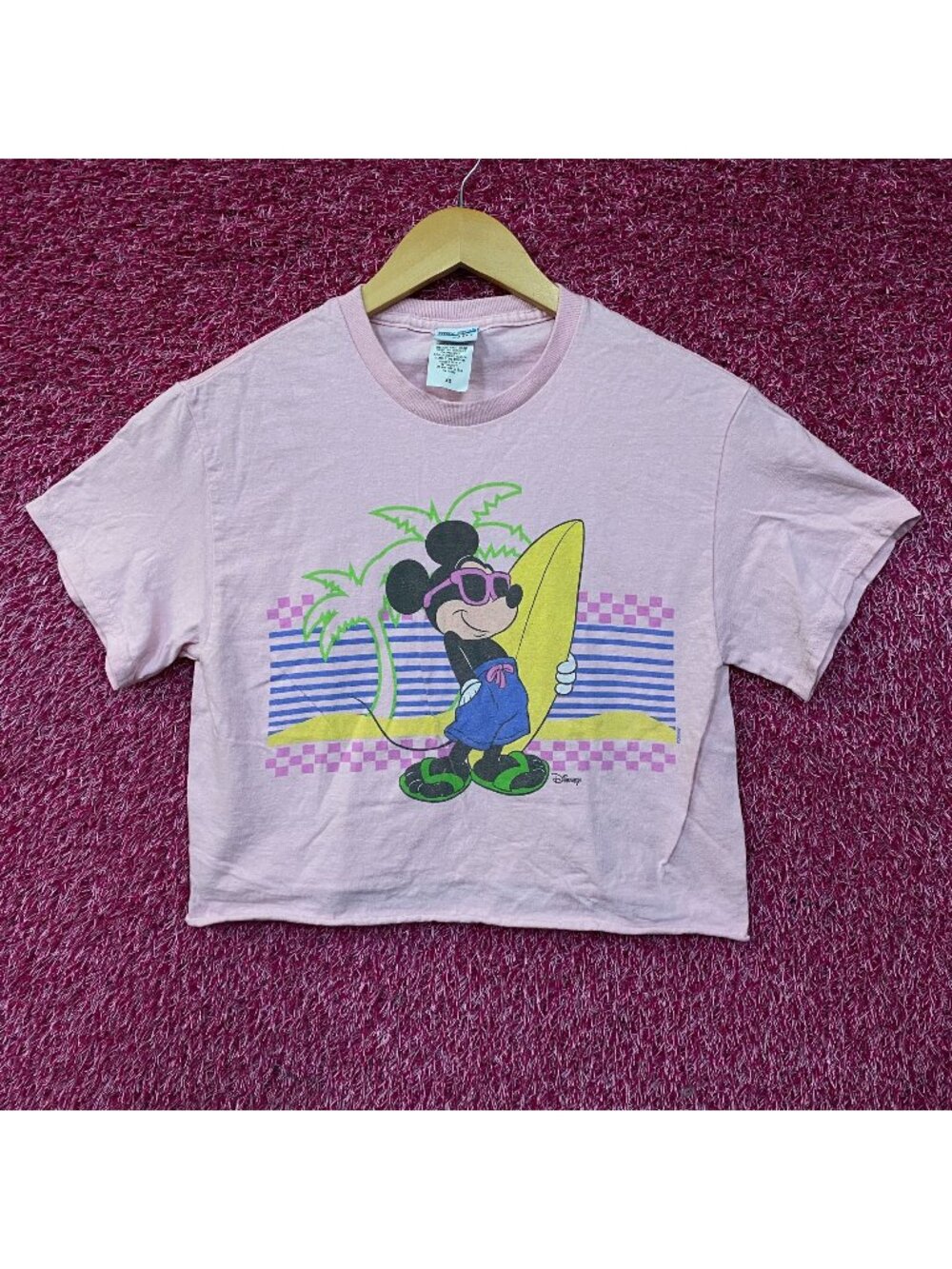 Junk Food Clothing Mickey Mouse Surf Flea Market Pink Crop T-Shirt XS